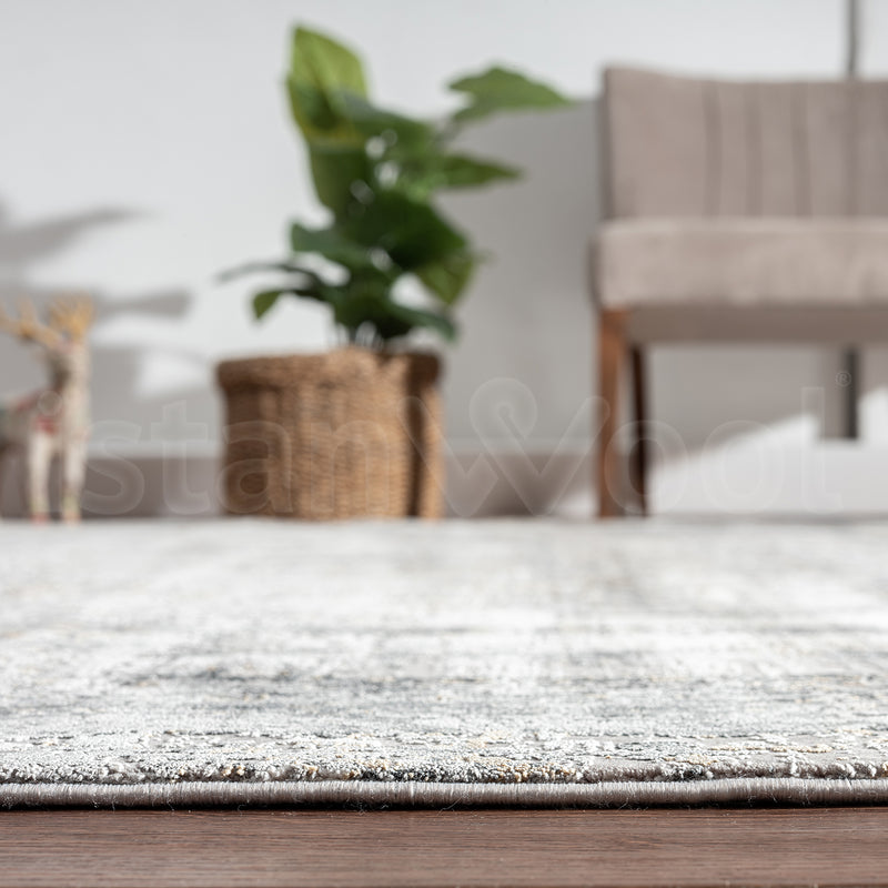 Alfombra Grande Moderna, Gruesa, Pelo con Relieve, Color Gris con Café. Colección Bebek.