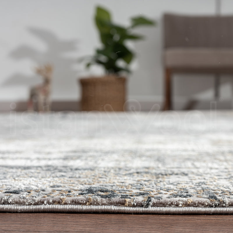 Alfombra Grande Moderna, Gruesa, Pelo con Relieve, Color Gris y Dorada. Colección Bebek.