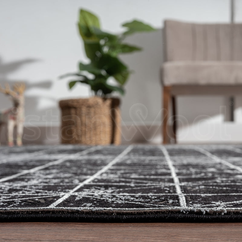 Alfombra Grande Moderna, Gruesa, Pelo con Relieve, Color Negro. Colección Bebek.