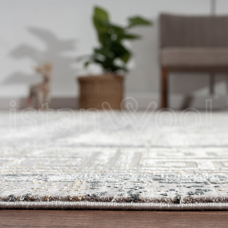 Alfombra Grande Moderna con Diseño Tradicional, Gruesa, Pelo con Relieve, Color Gris. Colección Bebek.