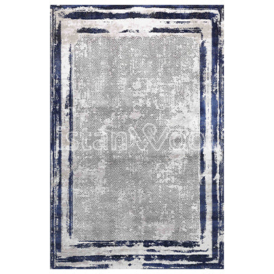 Alfombra Moderna Con Diseño, Gruesa, Pelo con Relieve, Color Gris con Azul. Colección Ortakoy